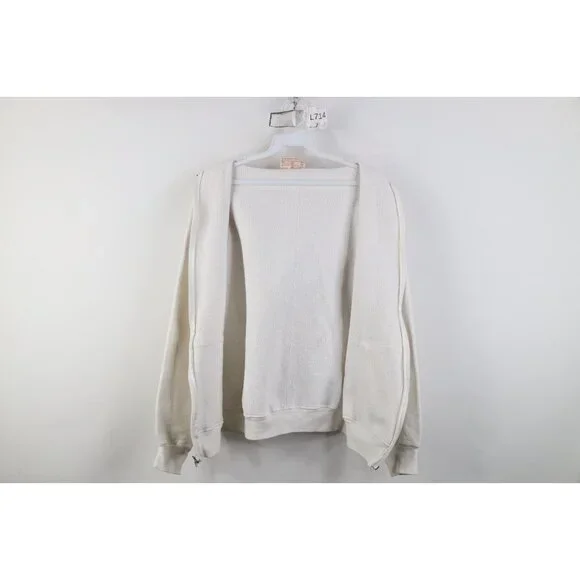 Vtg 70s Russell Athletic Mens Small Blank Full Zip Hoodie Sweatshirt White USA